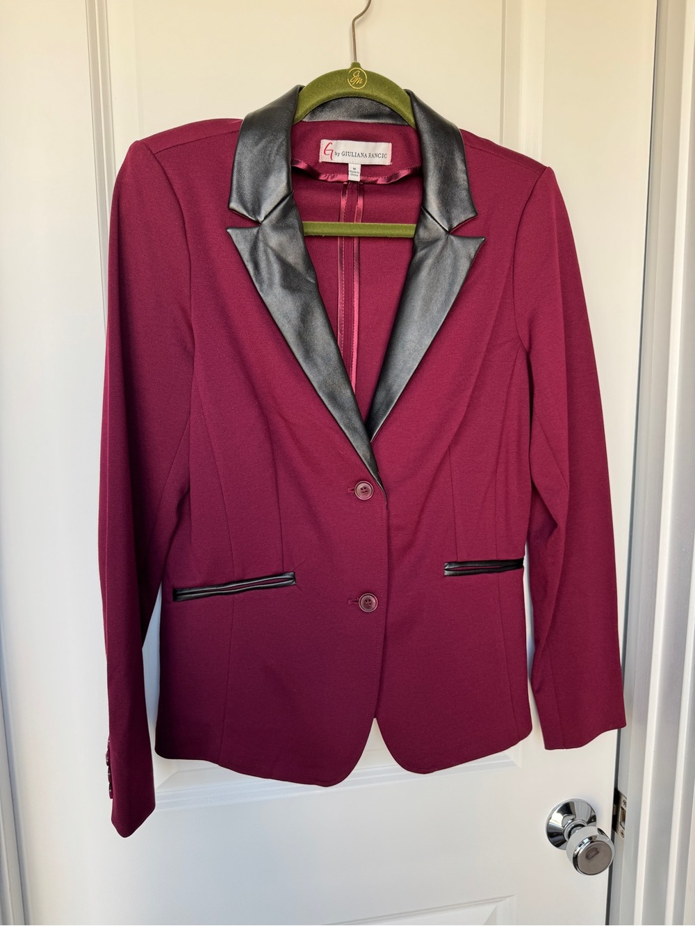 G by Giuliana Women's Plum Blazer with Black Faux-Leather Trim